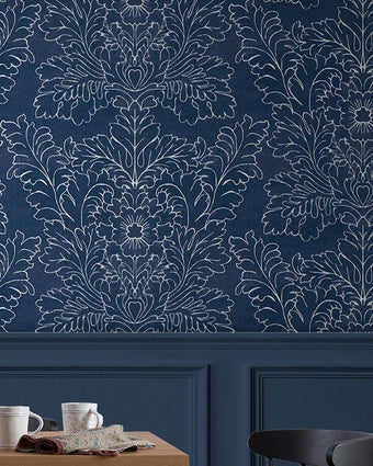 Silchester Midnight Seaspray Blue Wallpaper - View of wallpaper on a wall