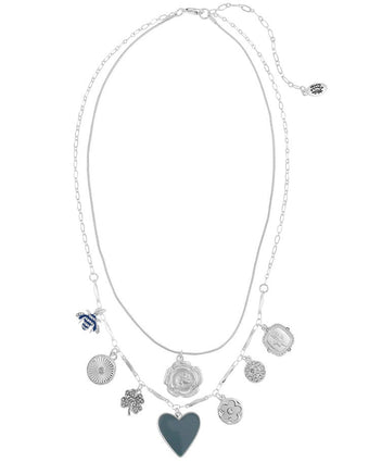 Silver Two-Row Layer Charm Necklace - Closeup View