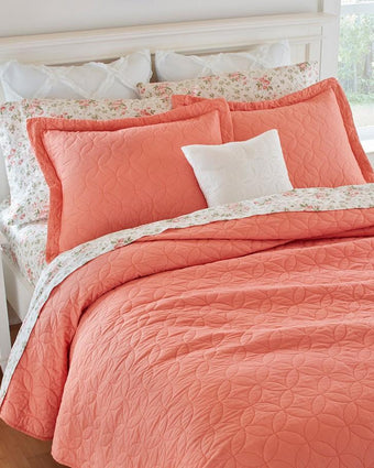 Solid Coral Quilt Set - Laura Ashley