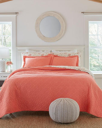 Solid Coral Quilt Set - Laura Ashley