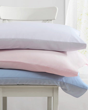 Solid Pastel Blue 800 Thread Count Sheet Set - View of stacked pillows with with color options