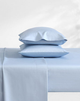 Solid Pastel Blue 800 Thread Count Sheet Set- Displayed on bed 