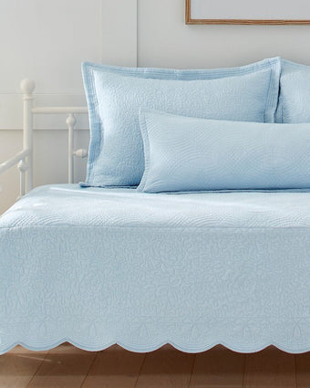 Solid Trellis Blue Daybed Cover Set -Close up view of set