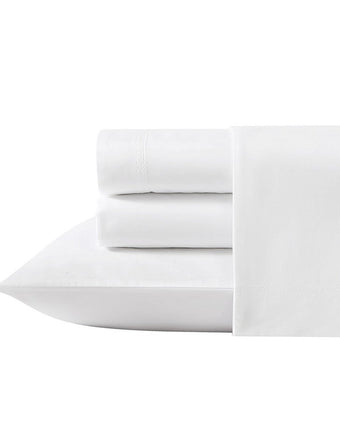 Solid White Cotton Percale 400 Thread Count Sheet Set - View of Folded Set