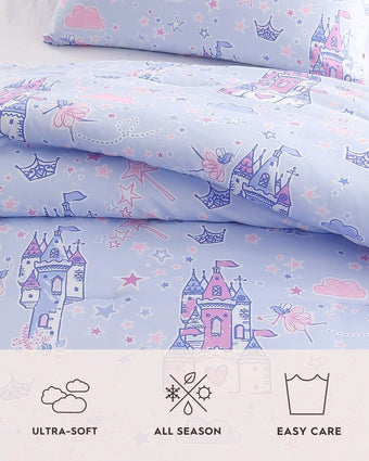 Laura Ashley Star Castle Lilac Comforter Bonus Set close up view of comforter
