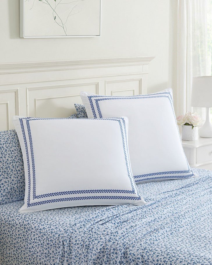 Stitched Vine Blue European Sham Pair