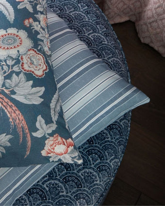 Sufflock Stripe Seaspray Fabric - View of cushion made with this fabric
