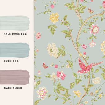 Summer Palace Duck Egg Wallpaper Sample - View of coordinating paint colors