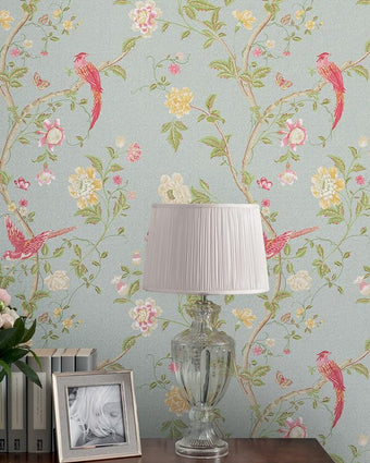 Summer Palace Duck Egg Wallpaper Sample - Laura Ashley
