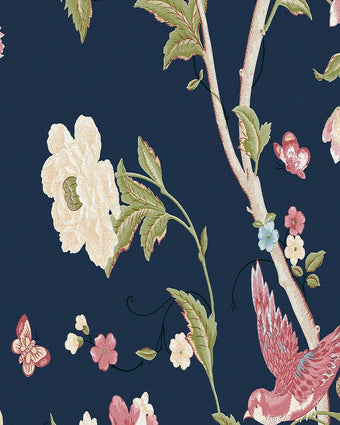 Summer Palace Midnight Blue Wallpaper - Close up view of wallpaper