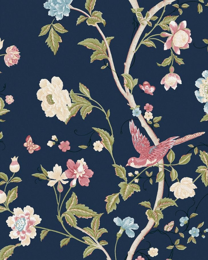 Summer Palace Midnight Blue Wallpaper - Close up view of wallpaper
