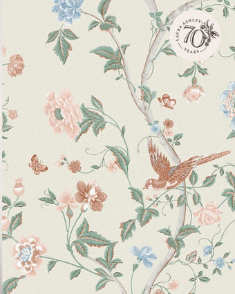 Summer Palace Sage and Apricot Wallpaper - Close up view of wallpaper