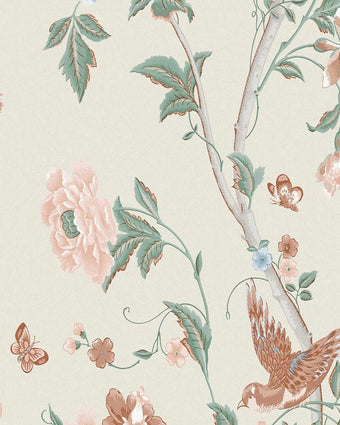 Summer Palace Sage and Apricot Wallpaper Close up view of wallpaper