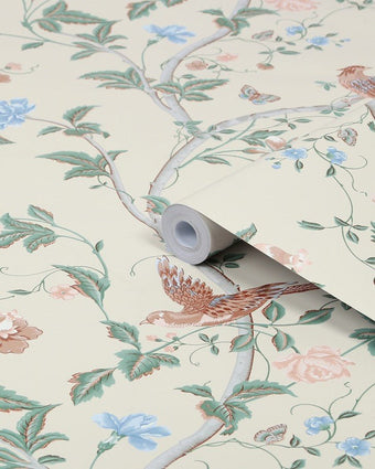 Summer Palace Sage and Apricot Wallpaper  - View of roll of wallpaper