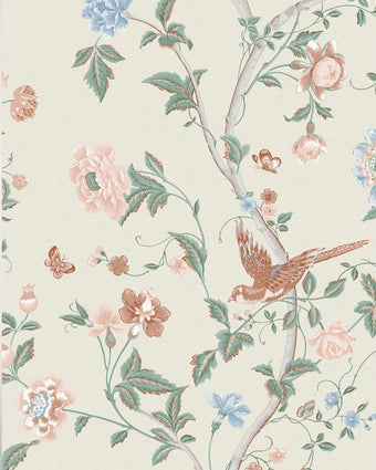 Summer Palace Sage and Apricot Wallpaper - Close up view of wallpaper