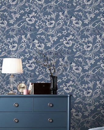 Summerhill Midnight Blue Wallpaper - View of wallpaper hanging on wall