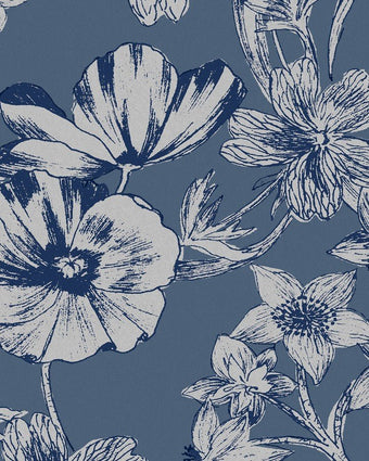 Summerhill Midnight Blue Wallpaper Sample - Close-up view of print