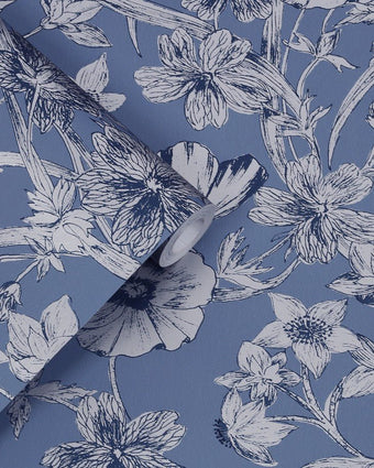 Summerhill Midnight Blue Wallpaper Sample - View of wallpaper roll