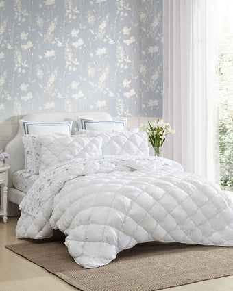 Susanna White Microfiber Quilt Set Angle view of quilt set