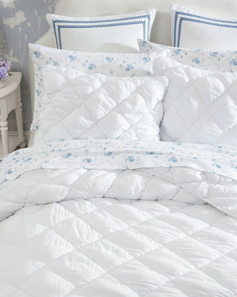 Susanna White Microfiber Quilt Set Close up view of quilt and shams