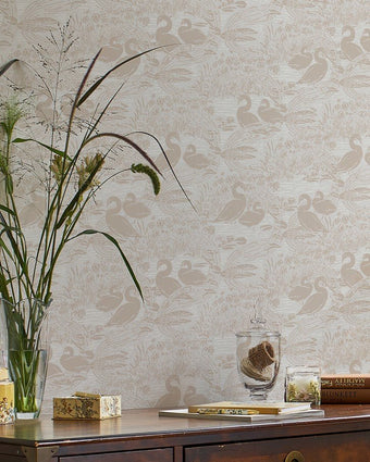 Swans Dove Grey Wallpaper - View of wallpaper on a wall