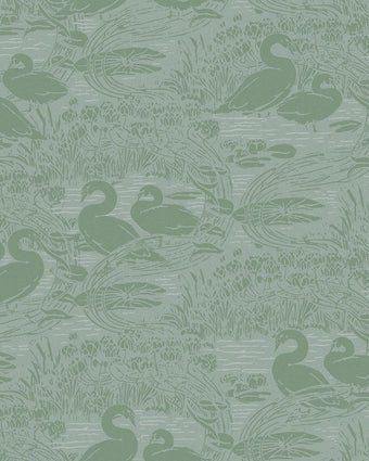 Swans Jade Green Wallpaper - Close up view of wallpaper