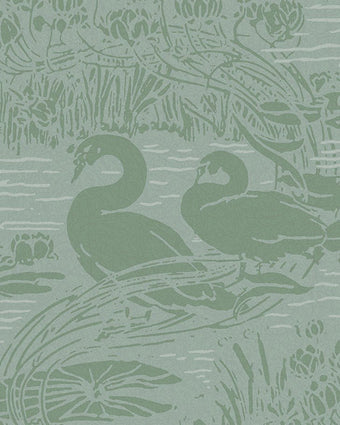 Swans Jade Green Wallpaper - Close up view of wallpaper