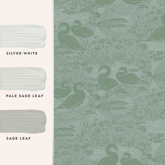 Swans Jade Green Wallpaper Sample - View of coordinating paint colors
