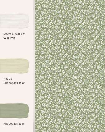 Sweet Alyssum Moss Green Wallpaper view of wallpaper and coordinating paint colors