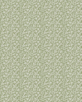 Sweet Alyssum Moss Green Wallpaper close up view of wallpaper