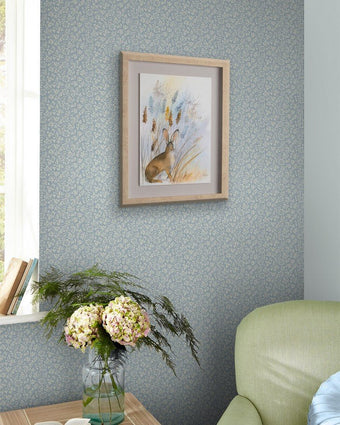 Sweet Alyssum Pale Seaspray Blue Wallpaper view of wallpaper on a wall