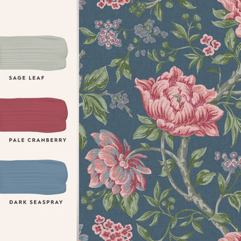 Tapestry Floral Dark Seaspray Wallpaper Sample - View of coordinating paint colors