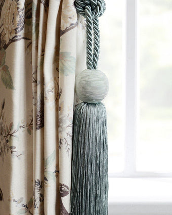 Theodora Tieback - Duck Egg - View of tieback on curtain