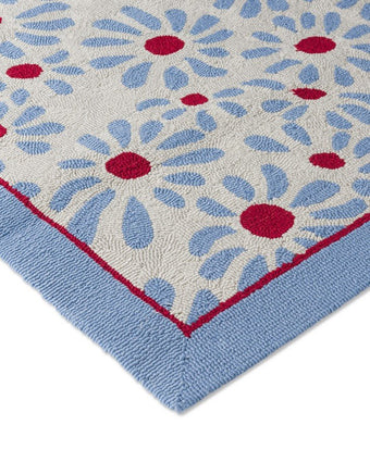 Thorncliff Sky Blue Indoor Outdoor Rug close up view of rug