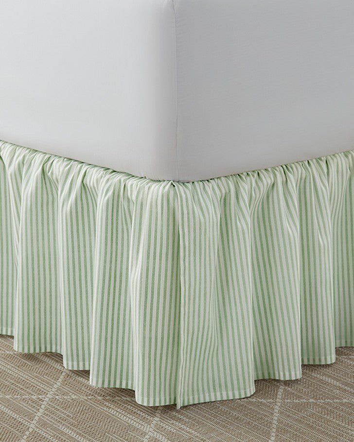 Ticking Stripe Green Ruffled Bed Skirt