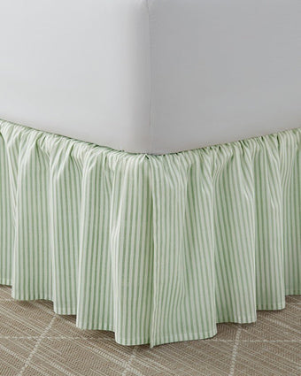 Ticking Stripe Green Ruffled Bed Skirt - Laura Ashley