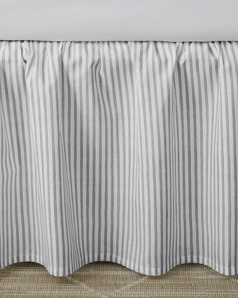 Ticking Stripe Grey Ruffled Bed Skirt - Laura Ashley