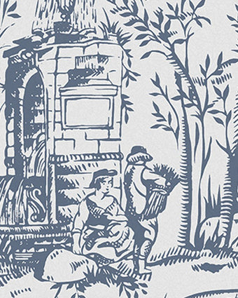 Toile de Jouy Dark Seaspray Blue Wallpaper - Close up view of wallpaper