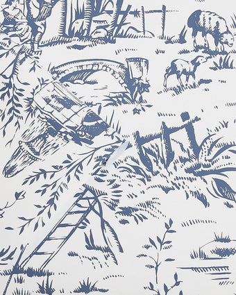 Toile de Jouy Dark Seaspray Blue Wallpaper - Close up view of wallpaper