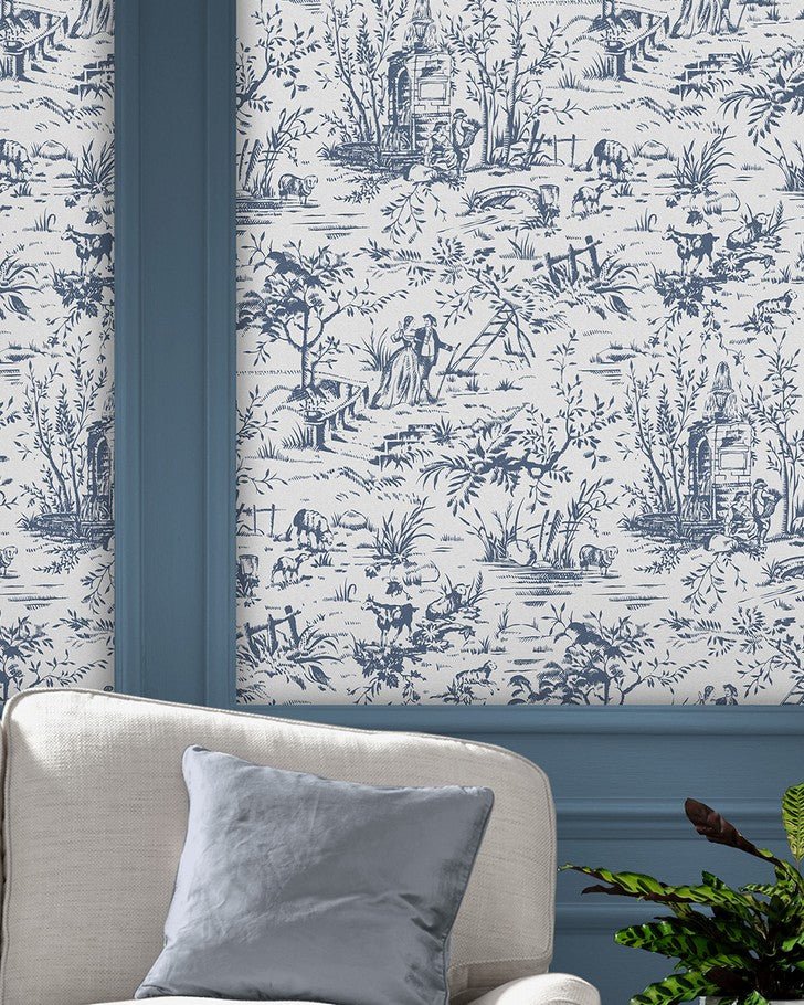 Toile Blue Wallpaper AB27656 by Patton Norwall Wallpaper