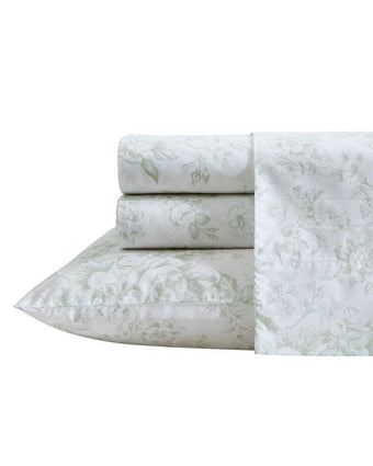 Toile Delight Green Cotton Percale Sheet Set product shot against white background