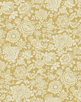 Trailing Laurissa Pale Ochre Yellow Wallpaper close up view of wallpaper
