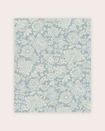 Trailing Laurissa Pale Seaspray Blue Wallpaper view of wallpaper and roll of wallpaper