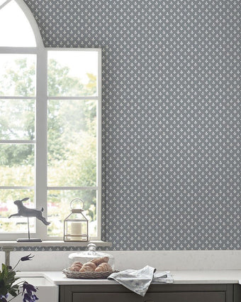 Trefoil Slate Grey Wallpaper - View of wallpaper on wall