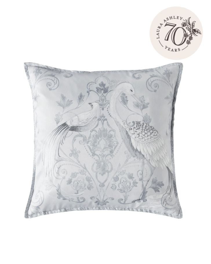 Tregaron Embroidered Silver Cushion