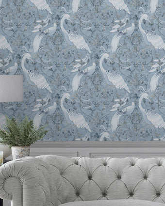 Tregaron Midnight Blue Wallpaper - View of wallpaper on a wall