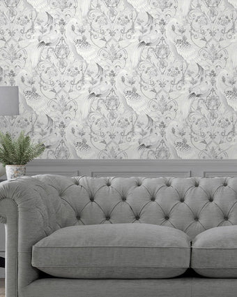 Tregaron Silver Wallpaper - View of wallpaper on a wall