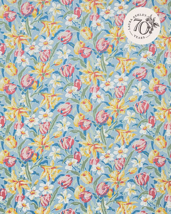 Tulips China Blue  view of 70th anniversary fabric pattern