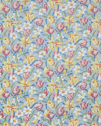 Tulips China Blue view of fabric swatch