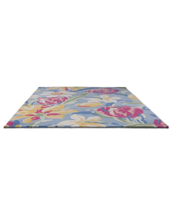 Tulips China Blue Rug view of front of rug